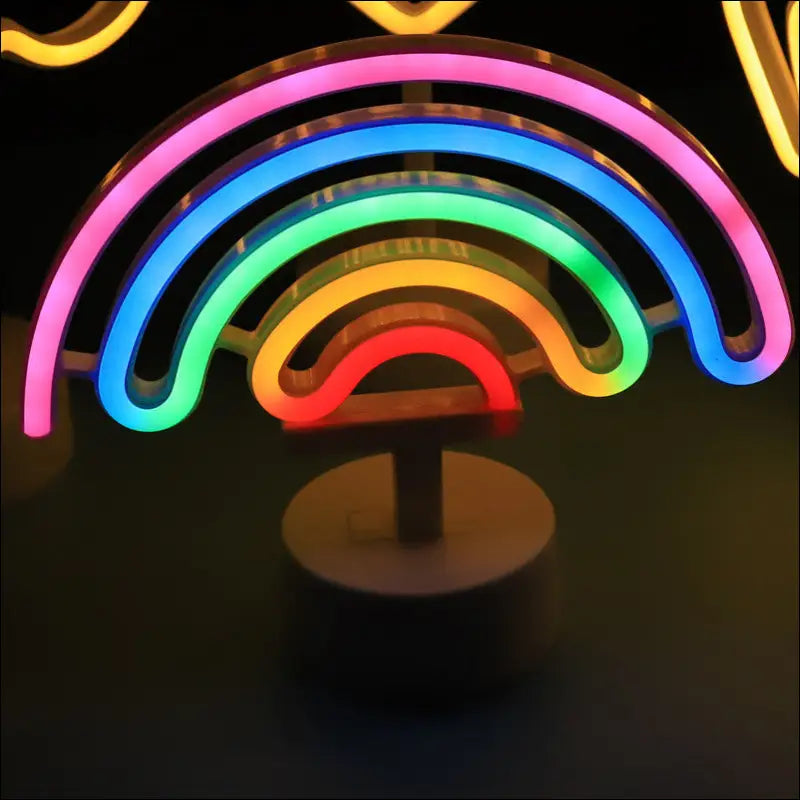 Colorful rainbow-shaped led modeling night light with wooden base decorative night light for home use