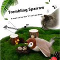 Plush sparrow flapping bird cat toy with brown and white soft fabric body and small beak keychain penguin design