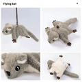Gray plush flying squirrel cat toy penguin with soft fur, black eyes, and brown feet for flapping bird cat keychain use