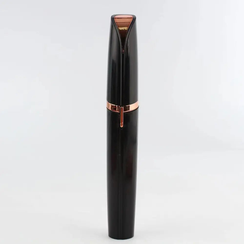 Flawlessly brows electric eyebrow remover featuring a sleek rose gold and black cylindrical design for precise trimming