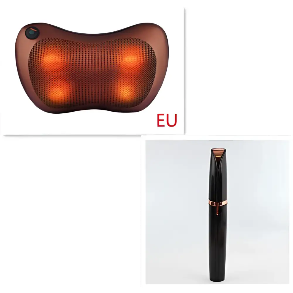Brown massage pillow with glowing orange lights and perforated surface featured in flawlessly brows electric eyebrow remover design
