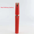 Flawlessly brows electric eyebrow remover in red with sleek rose gold accents and modern cylindrical design