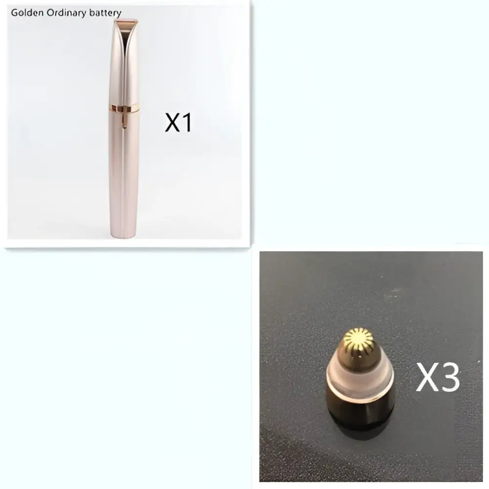 Flawlessly Brows electric eyebrow remover with sleek rose gold finish and interchangeable heads for precise facial hair trimming