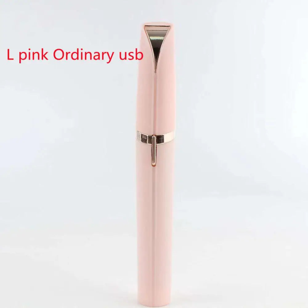 Flawlessly Brows electric eyebrow remover with sleek rose gold finish and smooth pink body for precise facial hair trimming