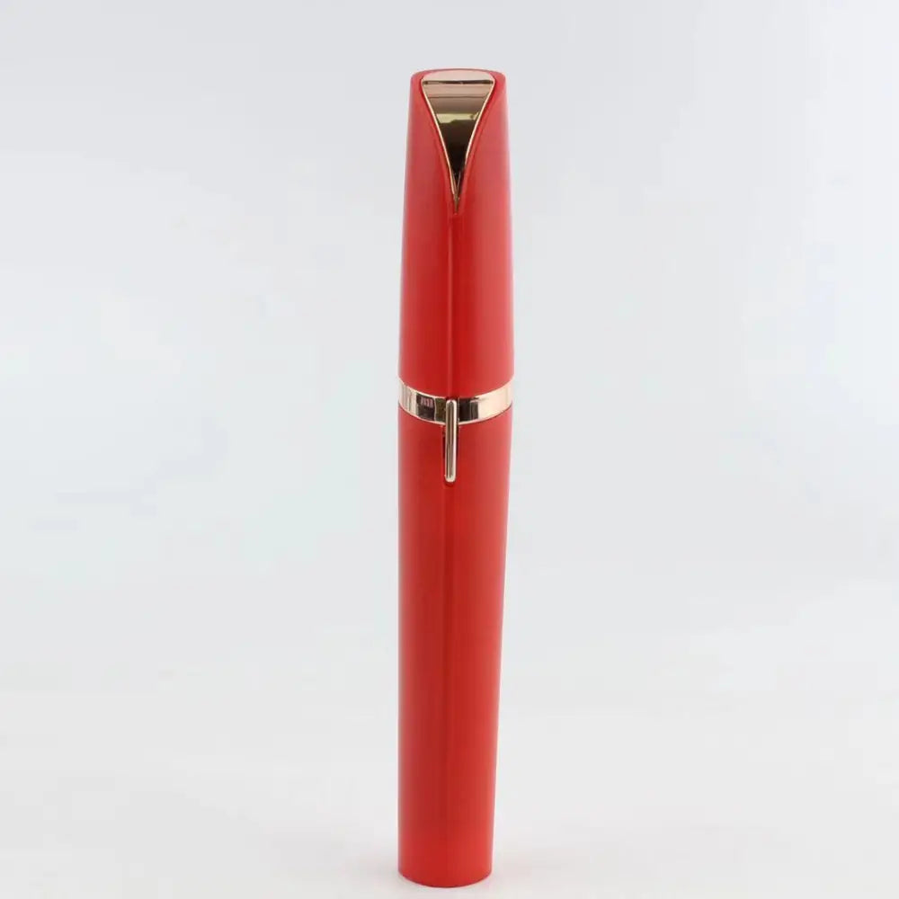 Red cylindrical flawlessly brows electric eyebrow remover with sleek rose gold accents for precise facial hair removal