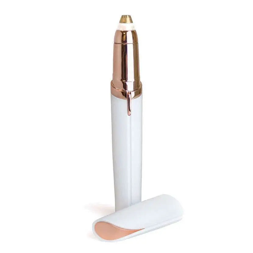 A sleek white and rose gold flawlessly brows electric eyebrow remover with matching protective cap for precise grooming