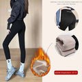 Black fleece thickened winter shark pants with high waist leggings featuring a snug fit and soft warm lining