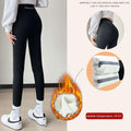 Black fleece thickened winter shark pants with high waist leggings design featuring gray reflective stripes and slim fit