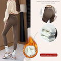 Brown fleece thickened winter shark pants with slim high waist leggings featuring warm soft inner lining and snug fit