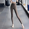 High waist leggings in brown fleece thickened winter shark pants with smooth stretchy fabric and seamless design