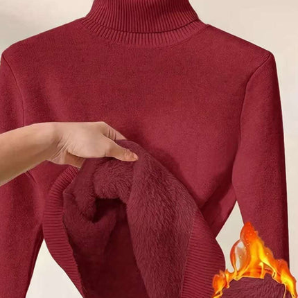 Fleece Turtle Neck Sweater Winter Warm Elegant Thick Knitted Pullover Tops Women's Clothing - Royalessencelux
