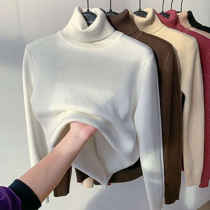Fleece Turtle Neck Sweater Winter Warm Elegant Thick Knitted Pullover Tops Women's Clothing - Royalessencelux