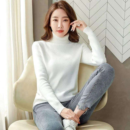 Fleece Turtle Neck Sweater Winter Warm Elegant Thick Knitted Pullover Tops Women's Clothing - Royalessencelux