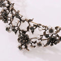 Antique bronze floral black diamond pearl baroque bridal crown with white pearls and dark gemstones headpiece