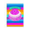 Vibrant pink and white botanical nordic girls wall art canvas print featuring a tea cake with zebra-striped pattern