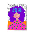 A vibrant floral botanical nordic girls wall art canvas print featuring a woman with purple hair and colorful accessories