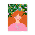 A vibrant floral botanical nordic girls wall art canvas print featuring a woman with orange hair and gold earrings