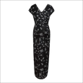 Black floral print chiffon dress with short sleeves and v-neckline printed slim design maxi length
