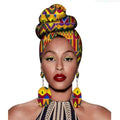 Vibrant fashion african headscarves with bold yellow green red and purple geometric patterns in earrings set