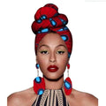 Red and blue patterned fashion african headscarves with bold geometric designs from a floral earrings set collection