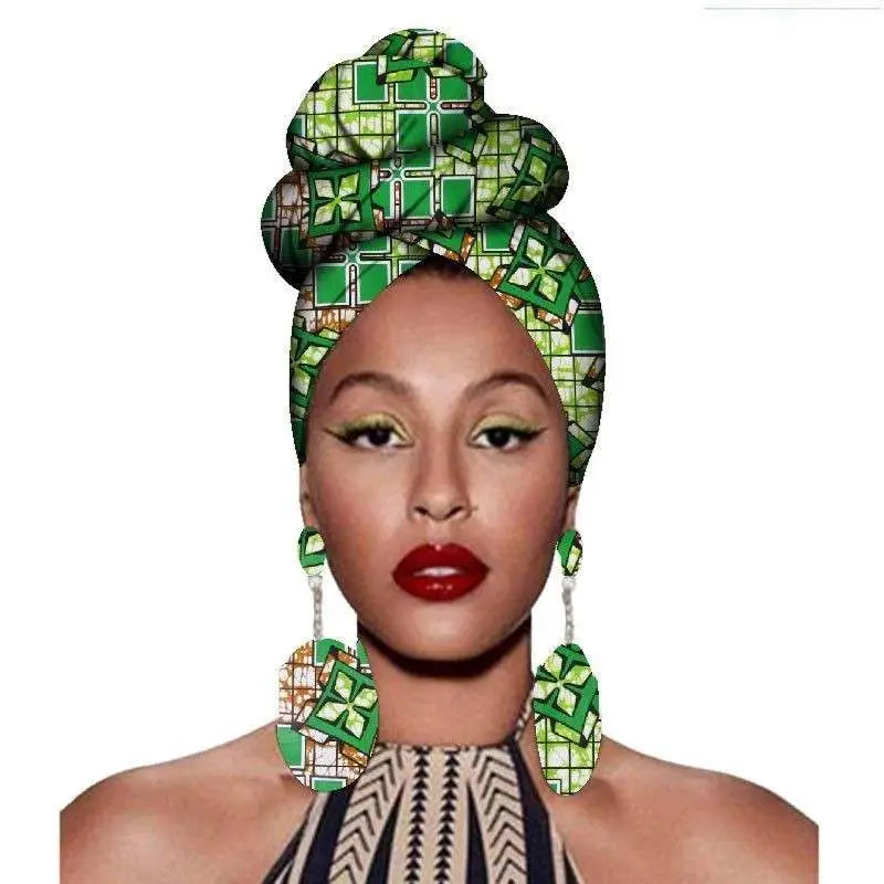 Green patterned fashion african headscarves with geometric designs from floral fashion earrings set clothing headwear headbands