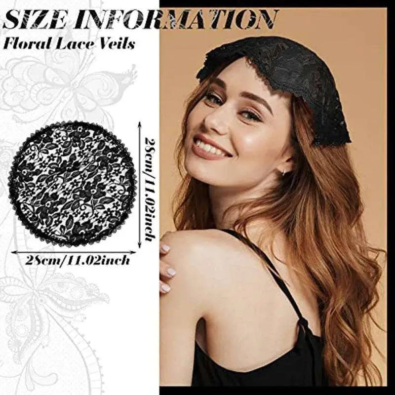Black floral lace veil featuring a lace floral pattern for bridal muslim veil use in elegant design