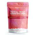 Pink and white resealable pouch of dr floral rose shower steamer 14 count pouch dermatologist approved