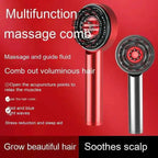 Red and silver comb scalp massager with integrated led lights for infrared hair care and scalp massager infrared therapy
