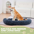 Navy blue fluffy plush dog couch bed mat with raised edges for built-in headrest providing comfort and support