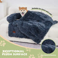 A cozy deep navy blue fluffy plush dog couch bed mat with soft long dense fibers for comfort and durability