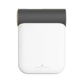 White rectangular small quick dryer with gray fabric top, gold trim, and circular control panel for household use