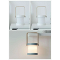White and gray foldable touch dimmable portable lantern with wooden handle designed for versatile indoor and outdoor lighting