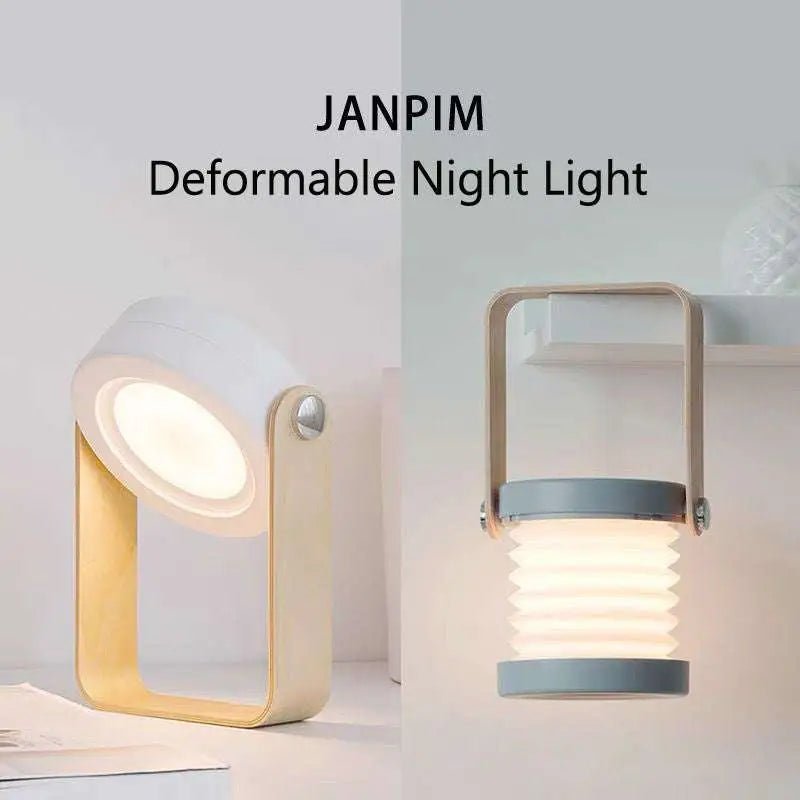 Janpim foldable touch dimmable night light in white collapsible lamp and gray accordion dimmable portable lantern design