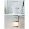 White and gray foldable touch dimmable lantern with wooden handle perfect as a dimmable portable lantern night light