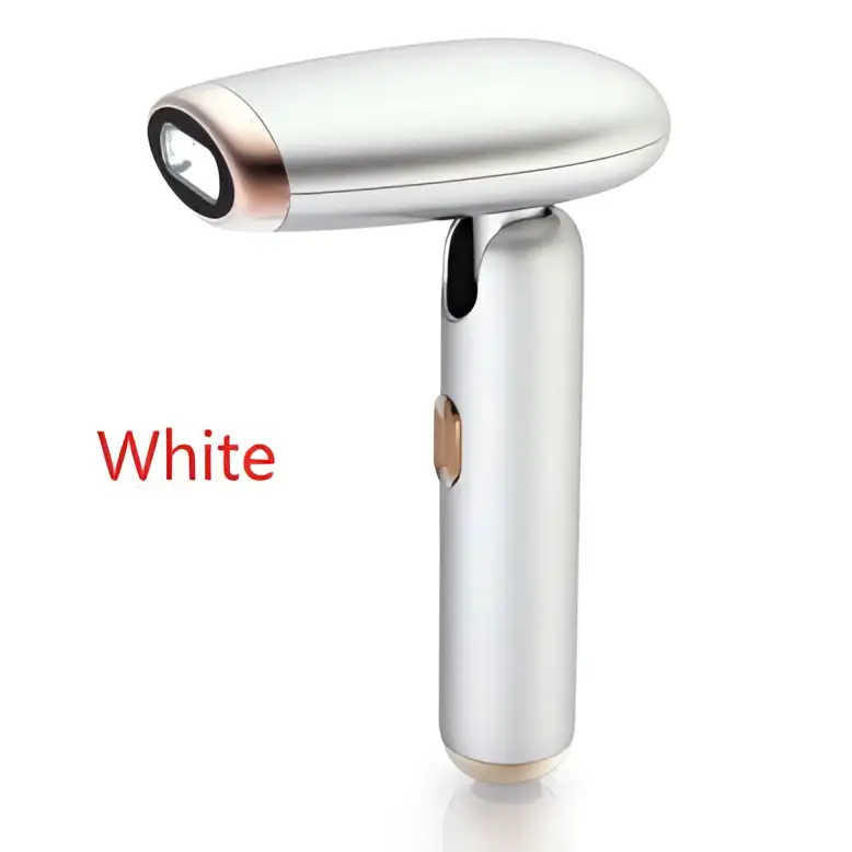 Silver and white handheld folding laser hair removal machine with rose gold accents for effective laser hair removal