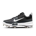Black nike force zoom trout 9 elite low metal baseball cleats with white swoosh and silver metal spikes