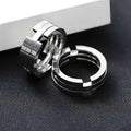 Stainless steel forever engraved fashion deformation ring necklace with interlocking bands and minimalist design