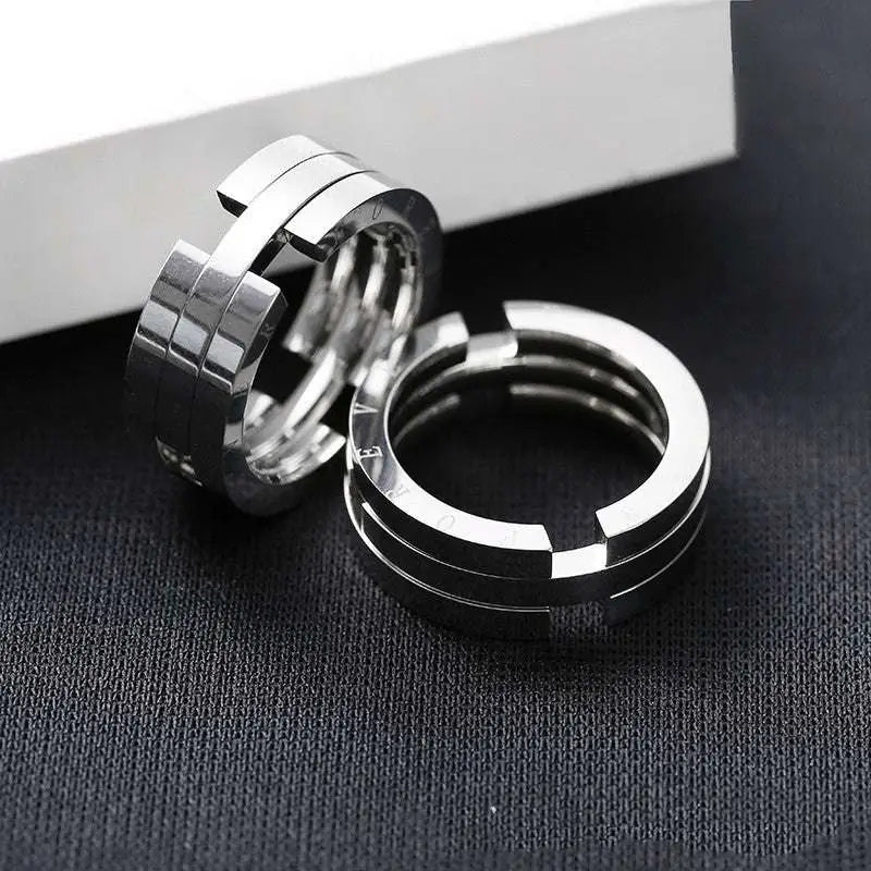 Stainless steel forever engraved fashion deformation ring necklace with interlocking bands and minimalist design