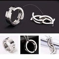 Silver metallic fashion deformation ring necklace with interlocking forever engraved stacking rings design