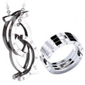 Silver forever engraved fashion deformation ring necklace set with black accents featuring interlocking design