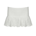 White embroidered french high waist double layer lace pantskirt with flared eyelet lace hem
