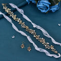Gold-toned freshwater pearl and clear crystal silver floral headband with leaf design and flowing sheer ribbon accents