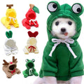 Green frog plush fruit dog clothes hoodie for small dogs featuring soft hooded sweater design