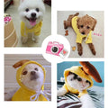 Yellow hooded frog plush fruit dog clothes for small dogs hoodies with brown ear-like attachments and white ties
