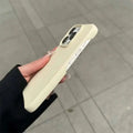 Cream-colored silicone frosted finish half-pack graphite case with smooth matte finish and precise camera cutouts back side