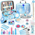 Frozen blue kids makeup kit with glittery accents and leopard print interior designed for girls makeup kit use