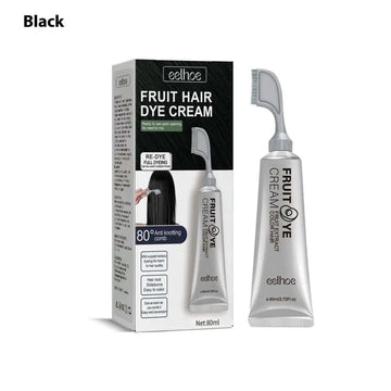 Silver tube of fruit hair dye beauty cream with integrated comb applicator for easy hair dye application