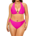 Bright fuchsia plus size triangle bikini set featuring a halter-style top with matching side ties for a stylish fit