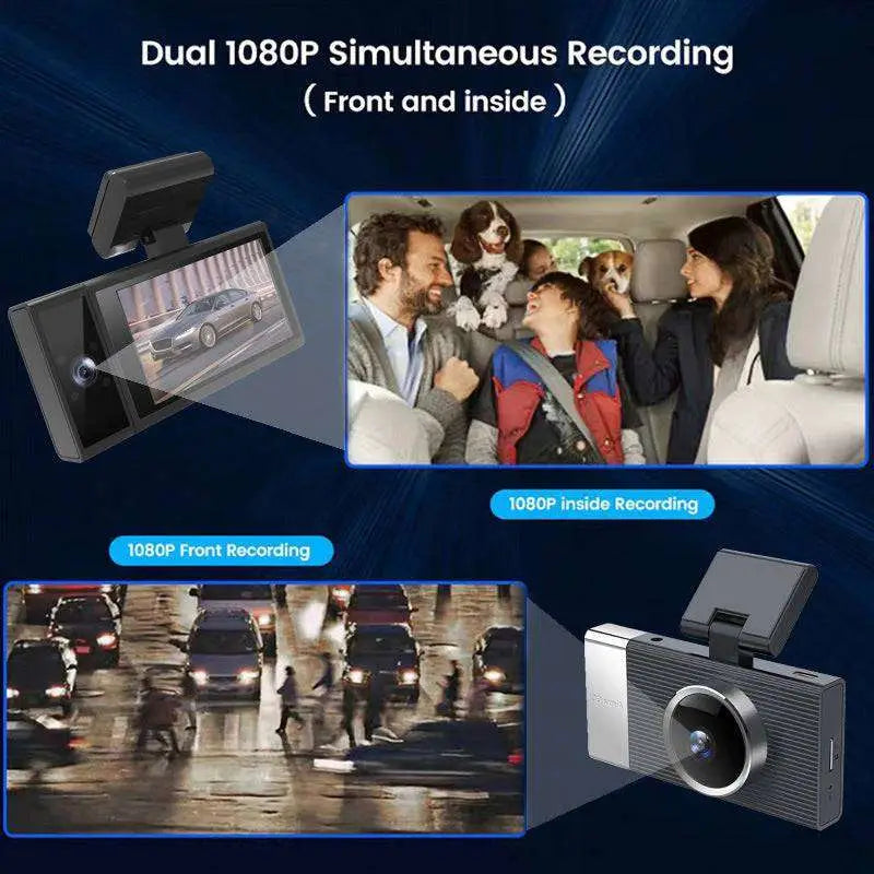 Silver and black future g6 three driving recorder with sleek ribbed design and circular lens for night vision recording