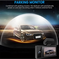 Black and silver future g6 three driving recorder with small screen displaying a car image for night vision recording